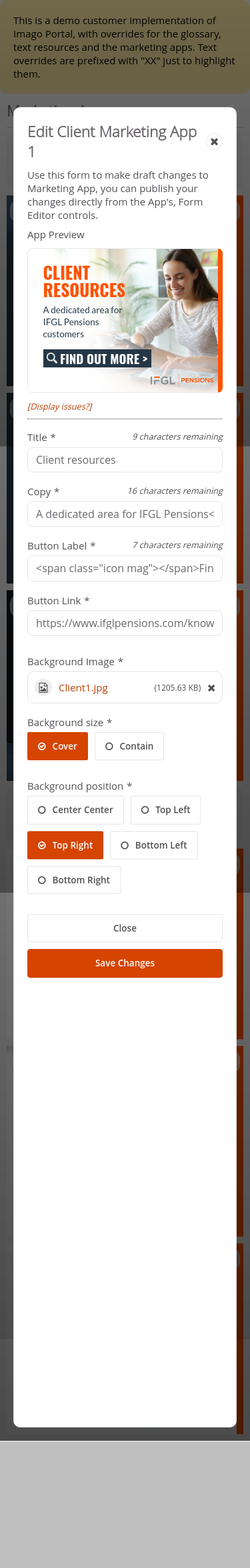 Customer-IFGL > 03 Marketing Dashboard > Edit Marketing Apps